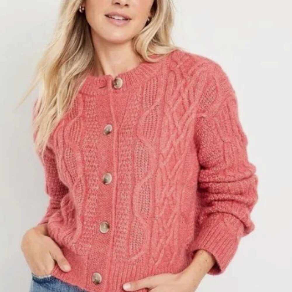 Old Navy Cable Knit Cardigan Women XXL Cedar Rose Button-Up Sweater Comfy 805164